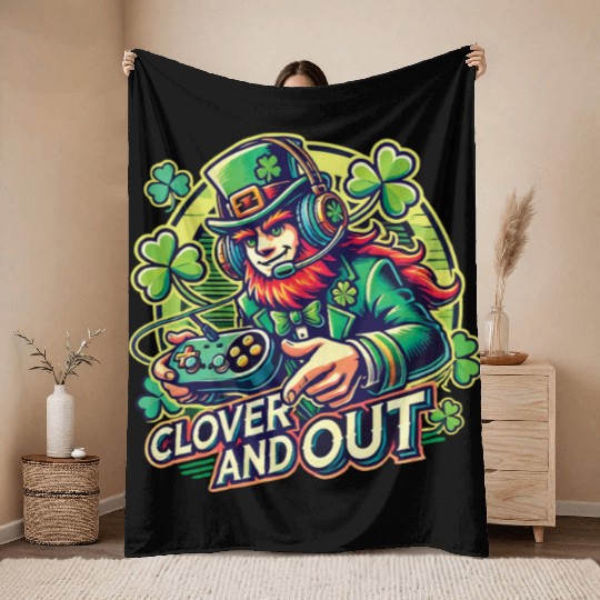 Clover And Out St. Patricks Day Gaming Design Throw Blankets