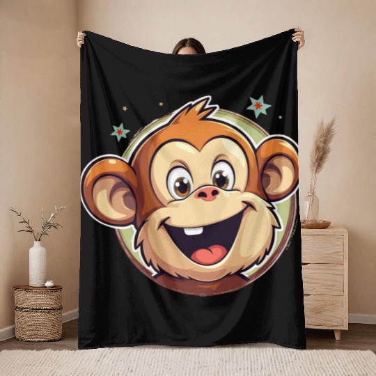 Cute Cartoon Monkey Face Throw Blankets