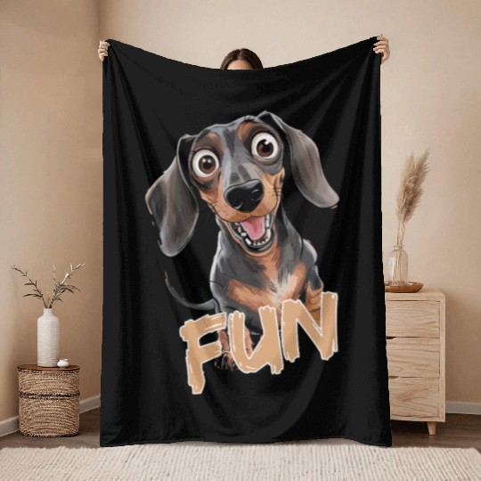 Cheerful Dachshund Fun Expression Throw Blankets