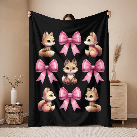 Coquette Bow Kitsune Fox Mask Pink Ribbon Mom Throw Blankets