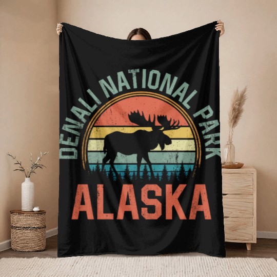 Denali National Park Alaska Moose Hiking Nature Throw Blankets