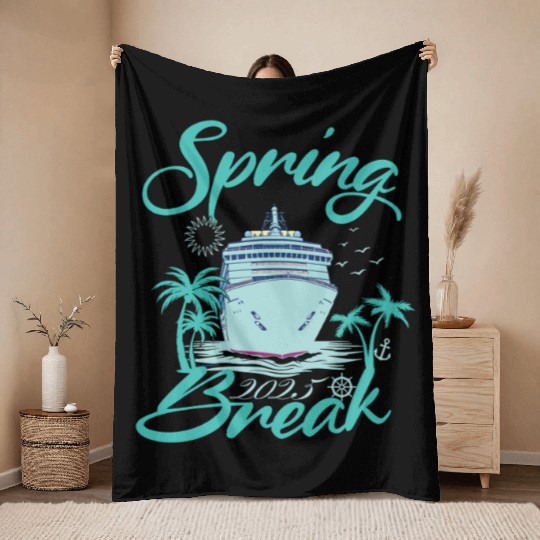 Spring Break 2025 Cruise Ship Retro Design Throw Blankets