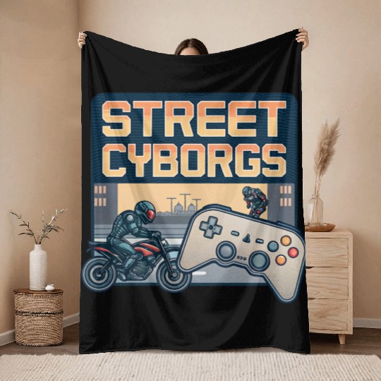 Street Cyborgs - Retro Video Game Throw Blankets