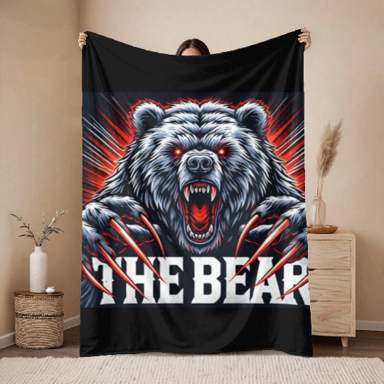Black White Illustrated The Bear Throw Blankets