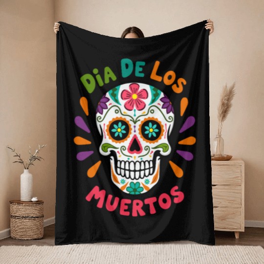 Mexico Día de los Muertos Skull Throw Blankets