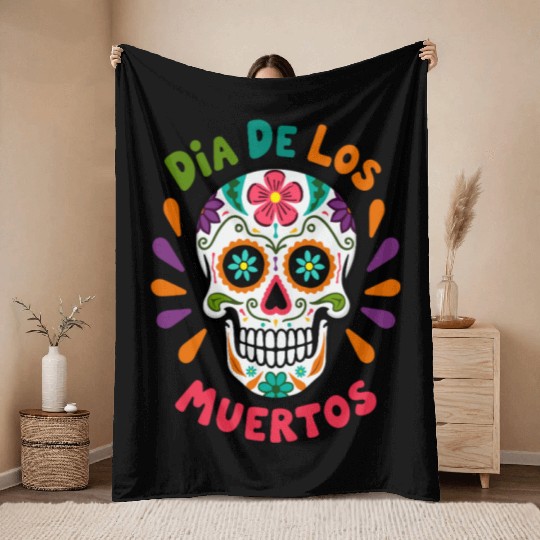 Mexico Día de los Muertos Skull Throw Blankets