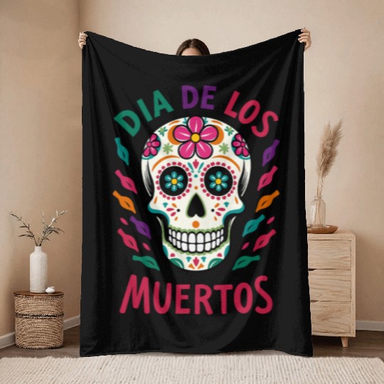 Mexico Día de los Muertos Skull Throw Blankets