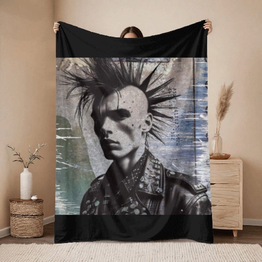 punk on a grunge background Throw Blankets