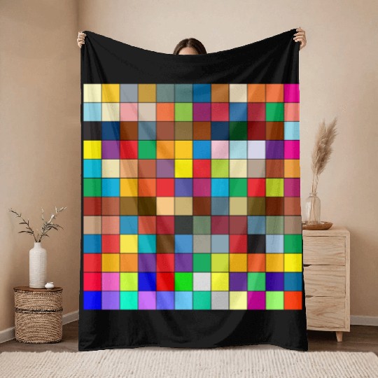 "Vibrant Multi-Color Square Box Design Throw Blankets"