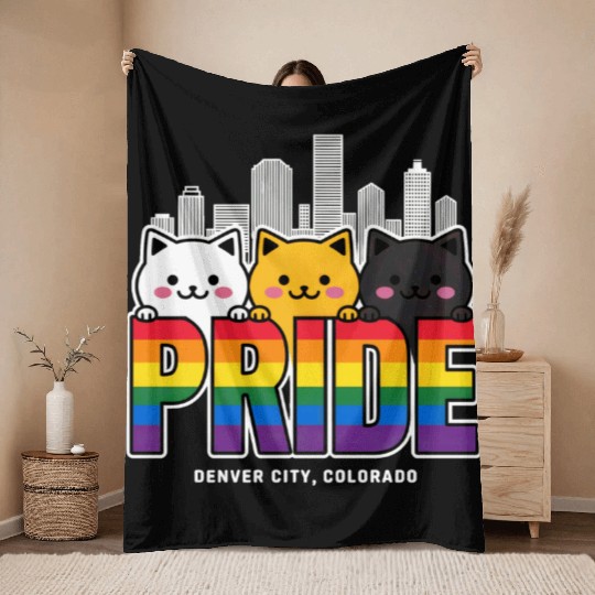 Pride Month Denver City Colorado USA Rainbow Flag Throw Blankets