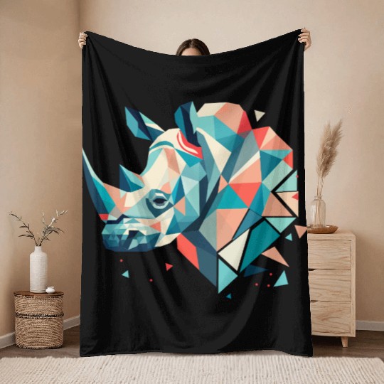Abstract Rhinoceros - Geometric Strength Throw Blankets