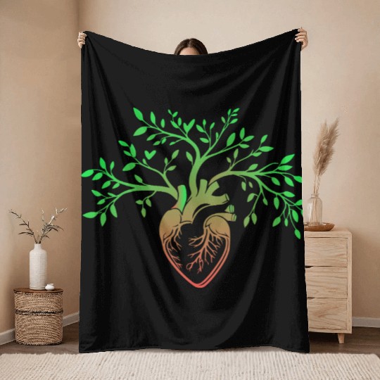 Nature-Inspired Anatomical Heart & Tree Design Throw Blankets