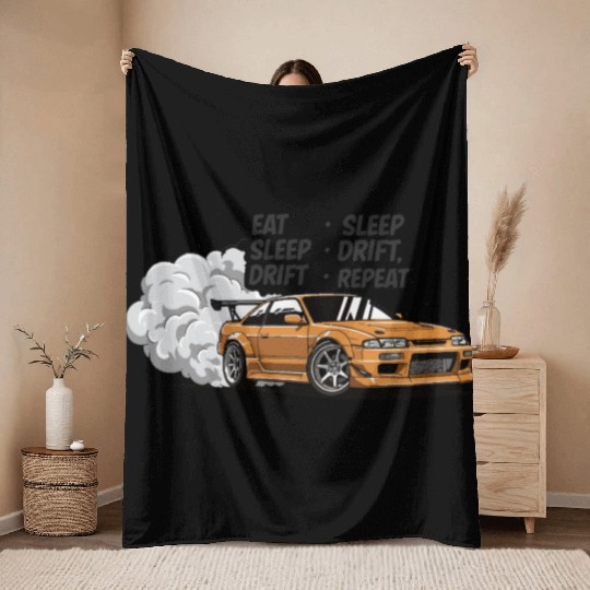 Eat Sleep Drift Repeat Throw Blankets – Neon JDM Car Raci