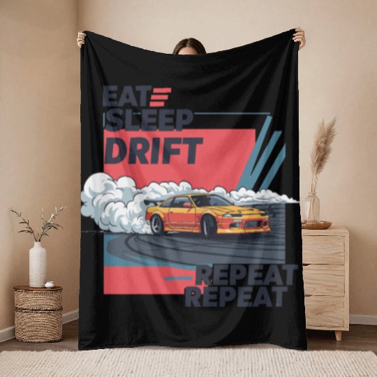 Eat Sleep Drift Repeat Throw Blankets – Neon JDM Car Raci