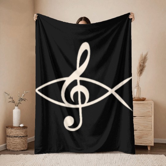 Clef Ichthys Jesus Fish Church Choir Throw Blankets