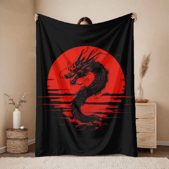 Dragon Rising Under the Blood Moon Throw Blankets