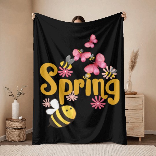 Spring Bees and Butterflies – Cute Springtime Typo Throw Blankets