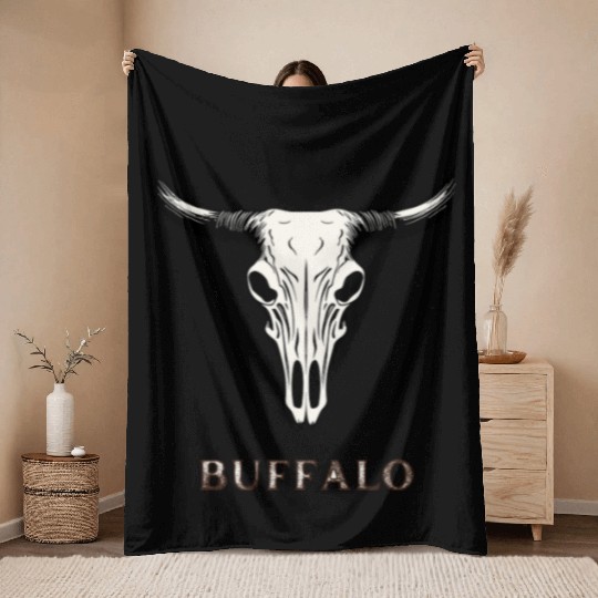 Buffalo Skull Art Throw Blankets