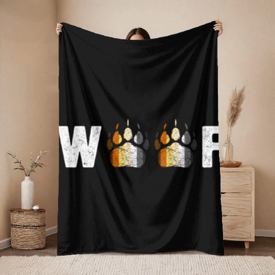 Woof Bear Pride Paw Prints Gay Men LGBT Bear Flag Throw Blankets