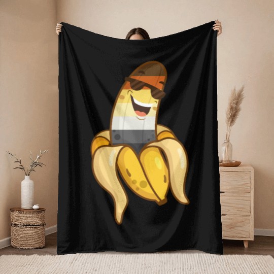 Gay Bear Pride Cool Banana Funny LGBT Humor Throw Blankets
