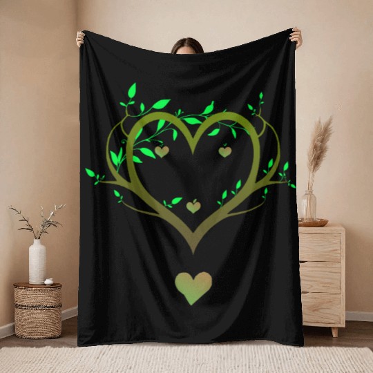 Nature Heart Tree | Green Love Botanical Art Throw Blankets