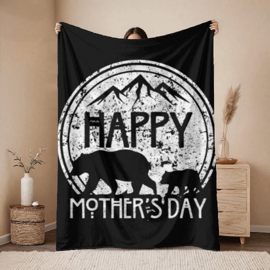 Happy Mother's Day Mama Bear and Cub Throw Blankets
