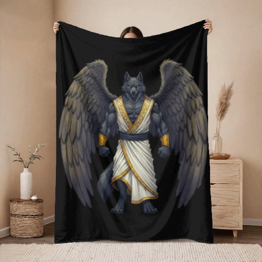 Wolf Angel Throw Blankets