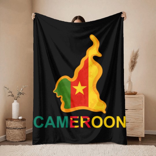 Cameroon Map with Flag Colors, proud Cameroonian Throw Blankets