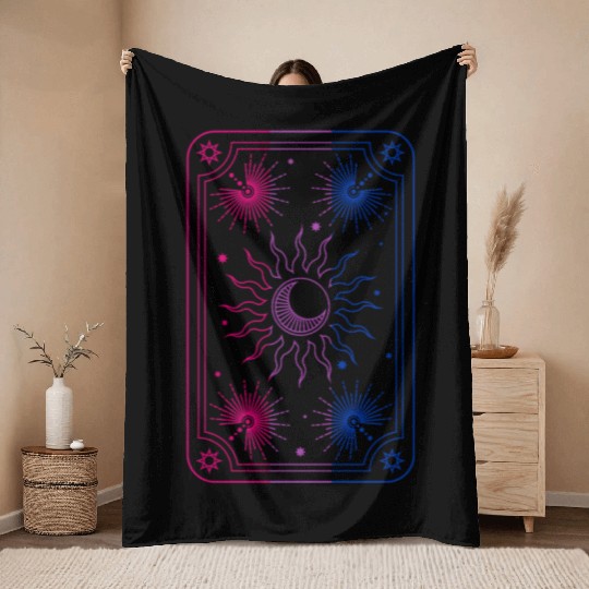 Mystical Tarot Card Sun in Bisexual Flag Colors Throw Blankets
