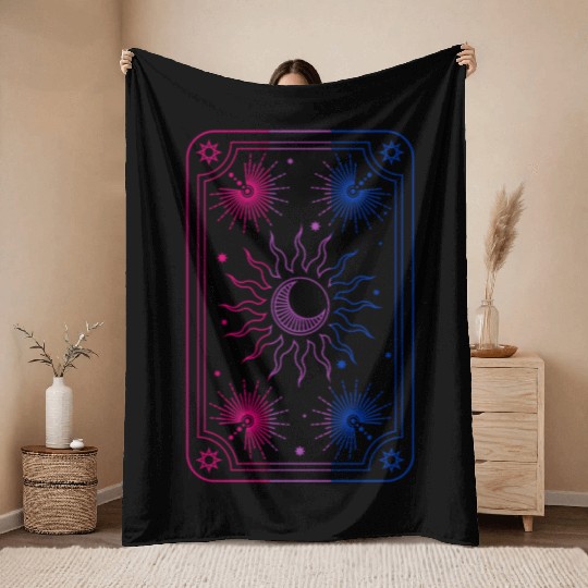 Mystical Tarot Card Sun in Bisexual Flag Colors Throw Blankets