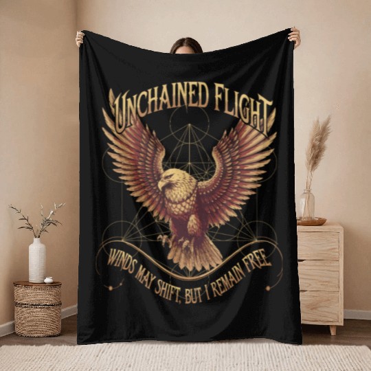 Unchained Flight - Eagle & Metatron’s Cube Throw Blankets