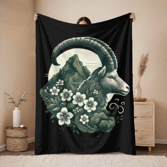 Capricorn Zodiac Sign - Mountain Goat Astrology Throw Blankets