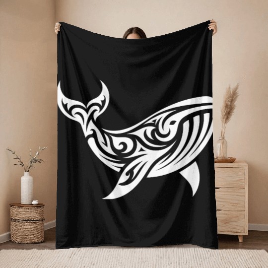 Elegant Giant Whale T Tattoo Style Throw Blankets