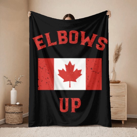 Elbows Up Canada Vintage Anti Trump Tarriff Slogan Throw Blankets