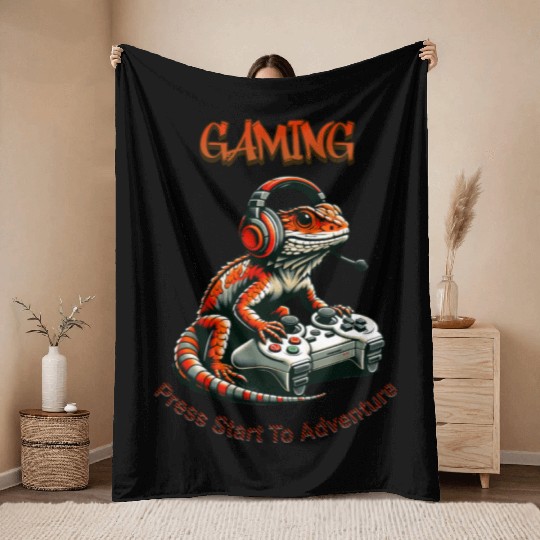Gaming Press Start To Adventure Throw Blankets