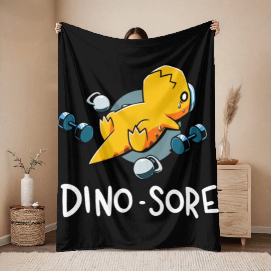 Dino Sore Dinosaur Workout Gym Fitness Lifting Throw Blankets
