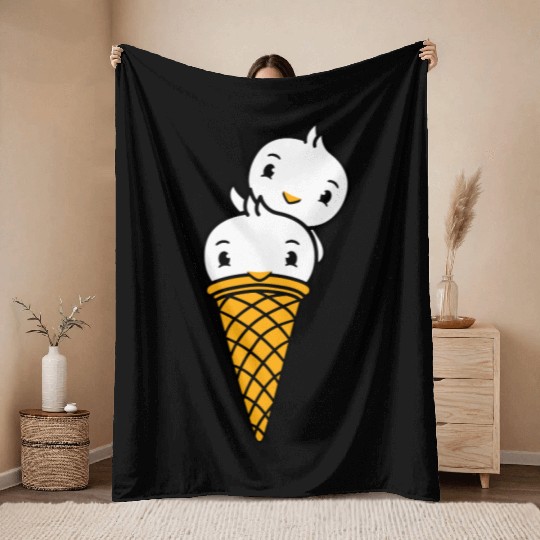 Two Birds Ice Cream Waffle Scoops Greeting Waving Throw Blankets