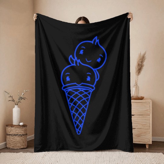 Two Birds Ice Cream Waffle Scoops Greeting Waving Throw Blankets
