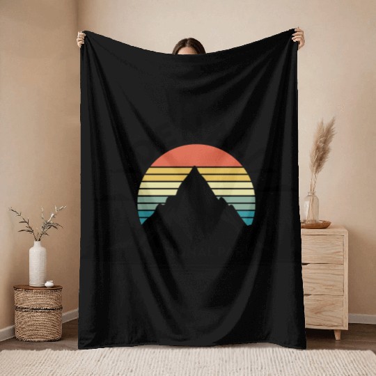 Retro Denali National Park US Vintage Denali Throw Blankets