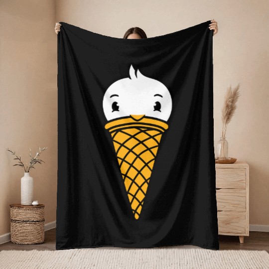 Bird Ice Cream Waffle Scoops Summer Yummy eating Throw Blankets