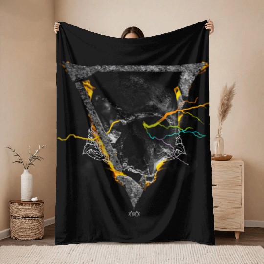 Skull Triangle Fire Throw Blankets | Psychedelic Rock dark