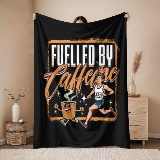 Marathon Marathoner Running Fuelled By Caffeine Throw Blankets