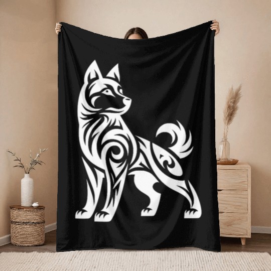 Tribal Husky With Mystical Charisma Throw Blankets