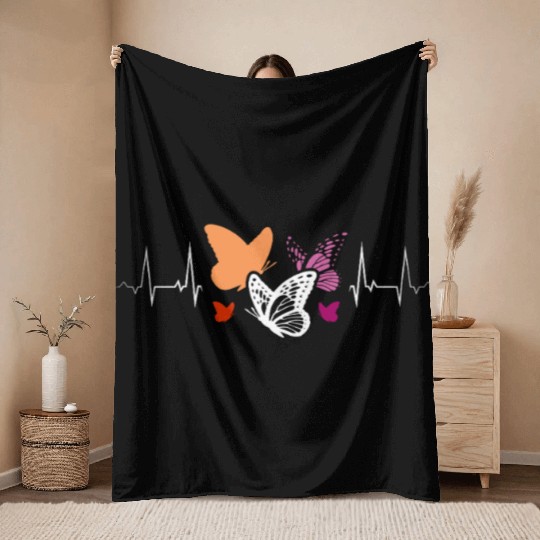 Lesbian Heartbeat Beautiful Butterflies Pride Love Throw Blankets