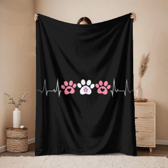 Lesbian Heartbeat Paw Prints Cute Pet Pride Love Throw Blankets
