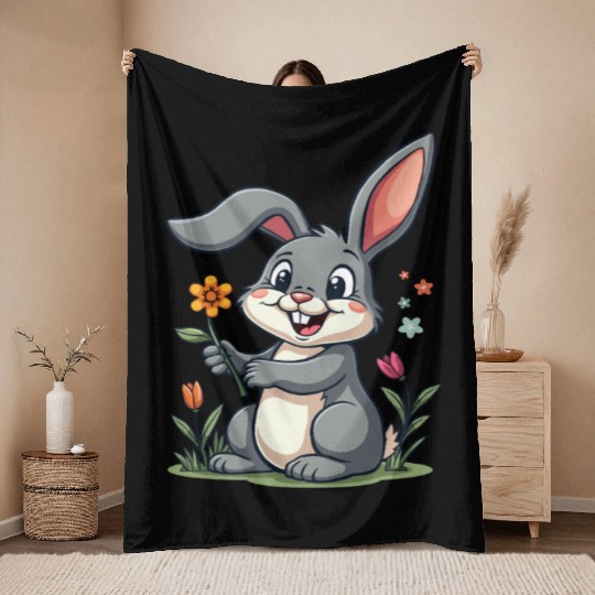 Funny Easter Bunny Cute Bunny Easter Throw Blankets