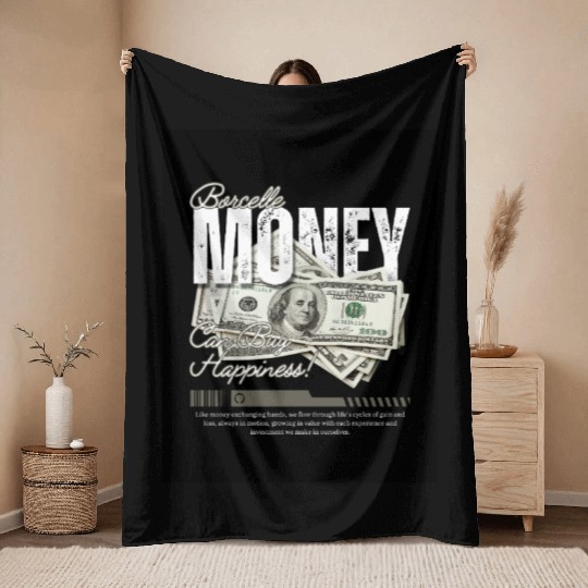 White and Grey Vintage Money Streetwear Throw Blankets