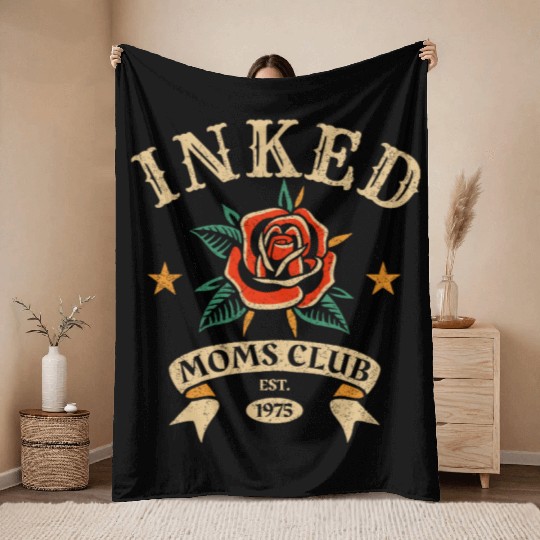 Inked Moms Club – Tattoo Rose Emblem Throw Blankets