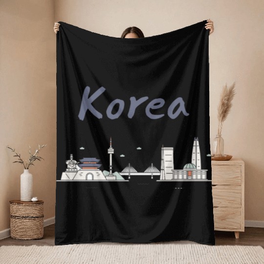 Korea | Minimalist Korean Aesthetic Typography Des Throw Blankets