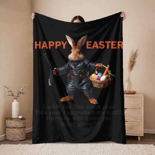 Easter bunny asks why do humans avoid me? Throw Blankets